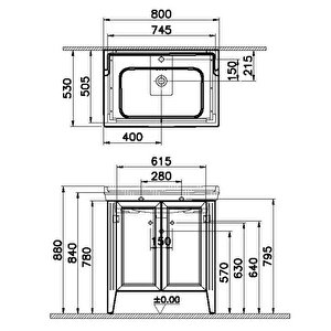 Vitra Valarte 80 Cm Gri Banyo Dolabı Alt Modül Ve Lavabo 62154