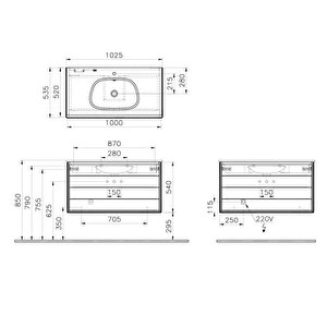 Vitra Frame 100 Cm Beyaz Banyo Dolabı Alt Modül Lavabo 61232
