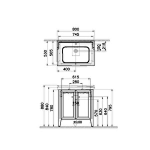 Vitra Valarte 80cm Fildişi Banyo Dolabı Alt Modül Ve Lavabo 62155