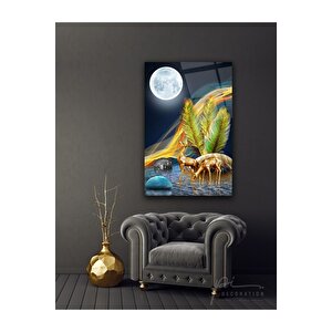 Gold Geyikler Cam Tablo 50x70 cm