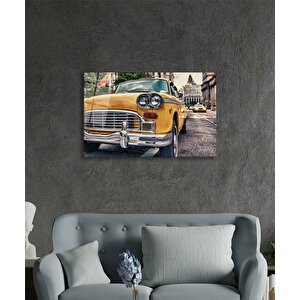 Klasik Araba Sokak Bina Cam Tablo Ev Ve Ofis Duvar Dekoru 90x60 cm