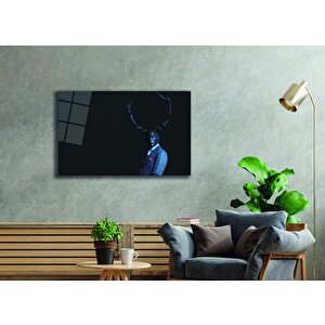Geyik Boynuzlu Adam Fütüristik Mavi Siyah Tablo 110x70 cm