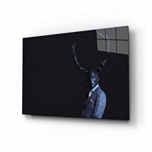 Geyik Boynuzlu Adam Fütüristik Mavi Siyah Tablo 50x70 cm