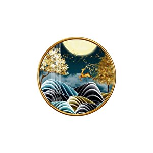 Gold Geyik Yuvarlak Cam Tablo 30x30 cm