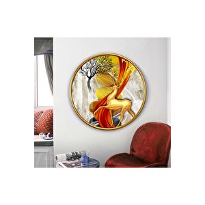Gold Geyik Yuvarlak Cam Tablo 50x50 cm