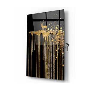 Gold Geyik Cam Tablo 60x90 cm