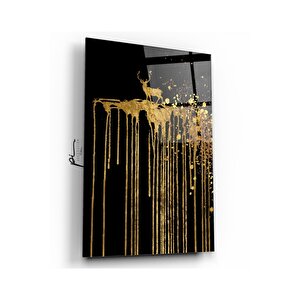 Gold Geyik Cam Tablo 50x70 cm