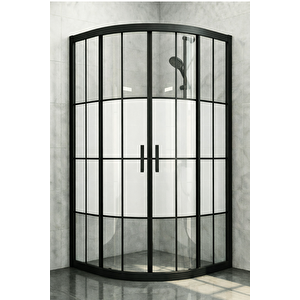 Duşakabin Oval Siyah Çizgi Ortası Buzlu 5mm Yükseklik 190 Cm - Ölçü : 100x100 Cm 100x100 cm