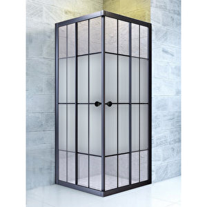 Duşakabin Kare Siyah Çizgi Ortası Buzlu - Ölçü : 120x120 Cm 120x120 cm