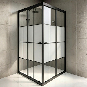 Duşakabin Kare Siyah Çizgi Ortası Buzlu - Ölçü : 95x115 Cm 95x115 cm