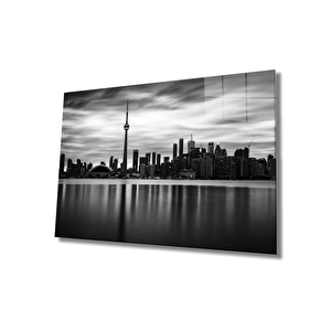 Siyah Beyaz Şehir Manzaralı Cam Tablo 50x70 cm