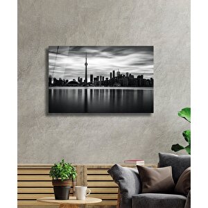 Siyah Beyaz Şehir Manzaralı Cam Tablo 50x70 cm