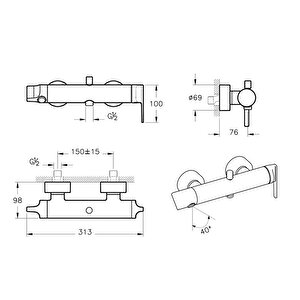 Vitra Suit A42818 Banyo Bataryası, Krom