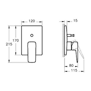 Root Square  A4275236 Ankastre Banyo Bataryası, Sıva Üstü Grubu, Mat Siyah