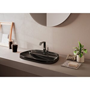 Vitra Suit A4261639 Lavabo Bataryası Yandan, Parlak Siyah