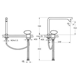 Vitra İstanbul A42304 Lavabo Bataryası, 2 Delikli Lavabolar Için, Krom