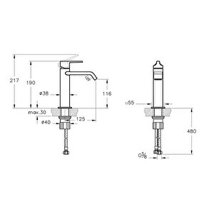 Vitra Suit A4281639 Lavabo Bataryası, Üstten Kumandalı, Parlak Siyah