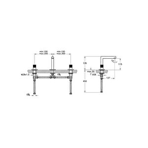 Vitra Origin A4258334 Lavabo Bataryası, 3 Delikli Lavabolar Için, Fırçalı Nikel