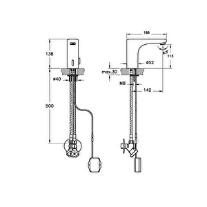 Vitra Root Round A47120 Temassız Lavabo Bataryası, Pilli, Çift Su Girişli, Krom