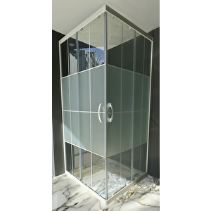 Duşakabin Kare Beyaz Çizgi Ortası Buzlu 5mm Yükseklik 190 Cm - Ölçü : 75x95 Cm 75x95 cm