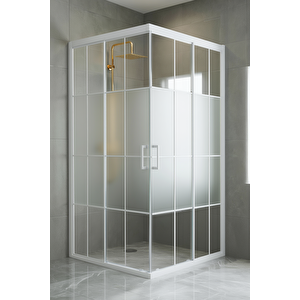 Duşakabin Kare Beyaz Çizgi Ortası Buzlu 5mm Yükseklik 190 Cm - Ölçü : 70x140 Cm 70x140 cm