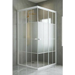 Duşakabin Kare Beyaz Çizgi Ortası Buzlu - Ölçü : 115x115 Cm 115x115 cm