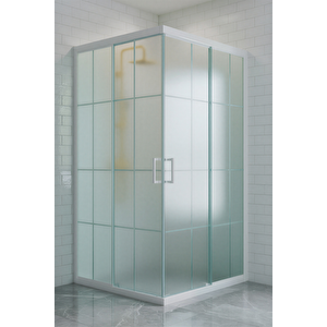 Duşakabin Kare Beyaz Çizgi Komple Buzlu 5mm Yükseklik 190 Cm - Ölçü : 110x120 Cm 110x120 cm