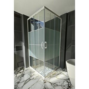 Duşakabin Kare Beyaz Çizgi Ortası Buzlu 5mm Yükseklik 190 Cm - Ölçü : 90x125 Cm 90x125 cm