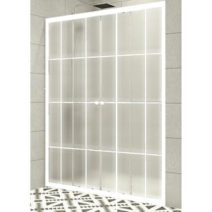 Duşakabin Ön Cephe Beyaz Çizgi Buzlu - Ölçü : 117 Cm 117 cm