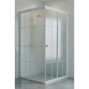 Duşakabin Kare Beyaz Çizgi Komple Buzlu - Ölçü : 105x115 Cm 105x115 cm