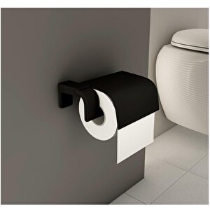 Premium Serisi Banyo Kapaklı Wc Tuvalet Kağıtlığı Mat Siyah