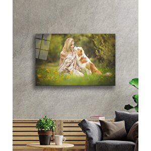 Kadın Ve Köpek Cam Tablo 36x23 cm