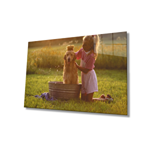 Köpek Ve Çocuk Cam Tablo 110x70 cm