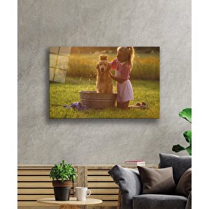 Köpek Ve Çocuk Cam Tablo 110x70 cm