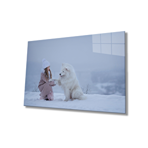 Çocuk Ve Köpek Cam Tablo 36x23 cm