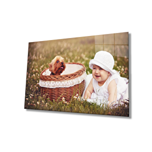Bebek Ve Köpek Cam Tablo 36x23 cm