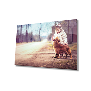 Çocuk Ve Köpek Cam Tablo 36x23 cm