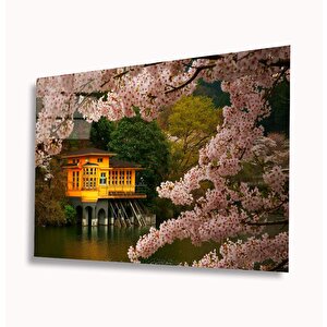 Bahçede Ev Cam Tablo 36x23 cm