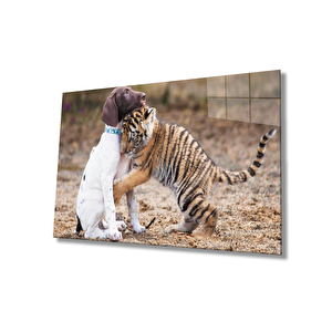 Köpek Ve Aslan Cam Tablo 36x23 cm