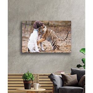 Köpek Ve Aslan Cam Tablo 36x23 cm