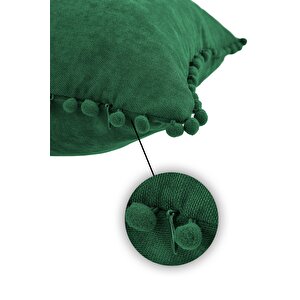 Renk Ve Ölçü Seçenekli Yeşil Ponpon Kırlent Kılıfı Dekoratif Düz Sade Punch Panoroma Yeşil