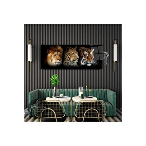 Aslan, Leopar Ve Kaplan Panoramik Cam Tablo 35x90 cm