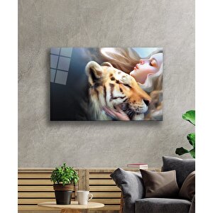 Aslan Ve Kadın Cam Tablo 36x23 cm