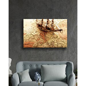 Gemi Ve Dünya Haritasıcam Tablo 110x70 cm