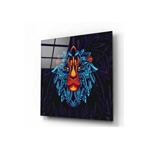 Aslan Motif Cam Tablo 30x30 cm