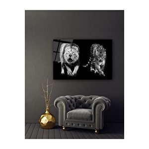 Aslan Ve Leopar Cam Tablo 50x70 cm