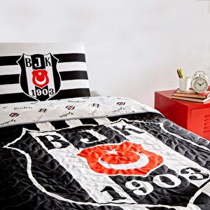 Beşiktaş Lisanslı Stripe Tek Kişilik Yatak Örtüsü + Yastık Kılıfı