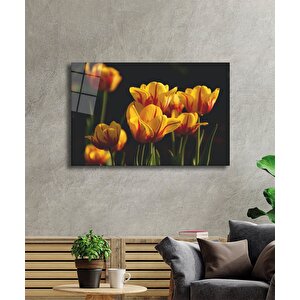 Sarı Lale Cam Tablo Yellow Flowers 50x70 cm