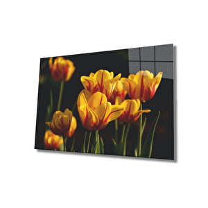 Sarı Lale Cam Tablo Yellow Flowers 90x60 cm