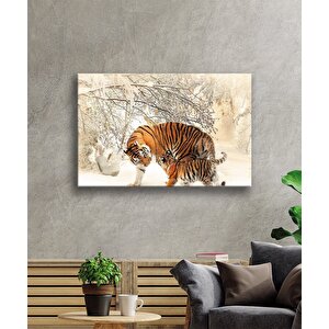 Kar Manzara Leopar Cam Tablo 90x60 cm